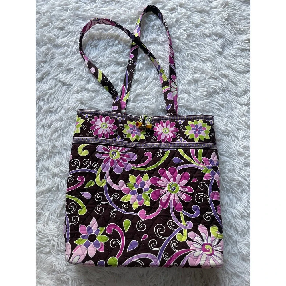 Vera Bradley RETIRED PURPLE PUNCH Quilted Tote Bag and Matching Wallet Set